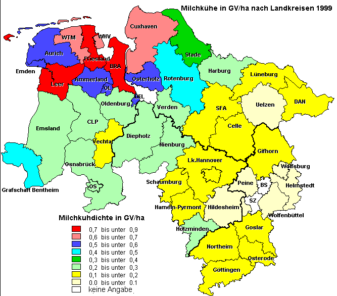 Verteilung der Milchkubestände 1999