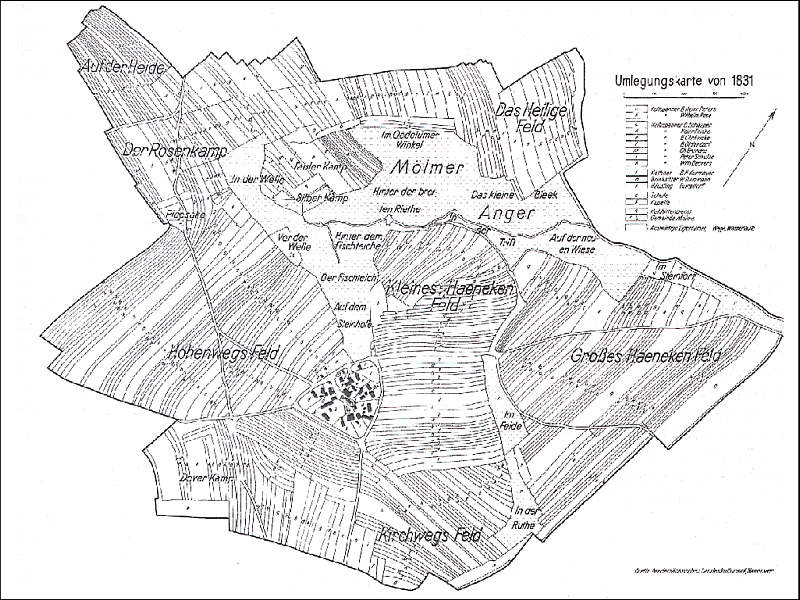 Eine Gemeindegemarkung in der Börde vor der Verkoppelung 1831 (Mölme, Kreis Hildesheim)